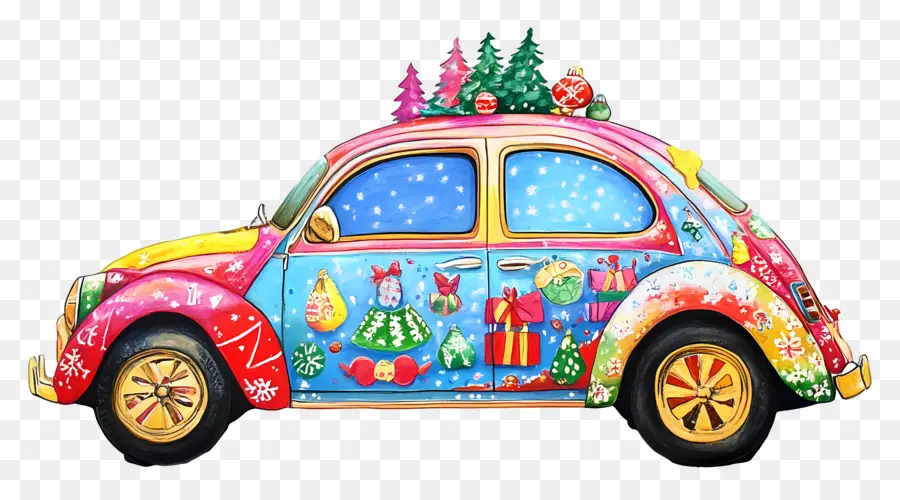 Voiture De Noël，Voiture Décorée PNG