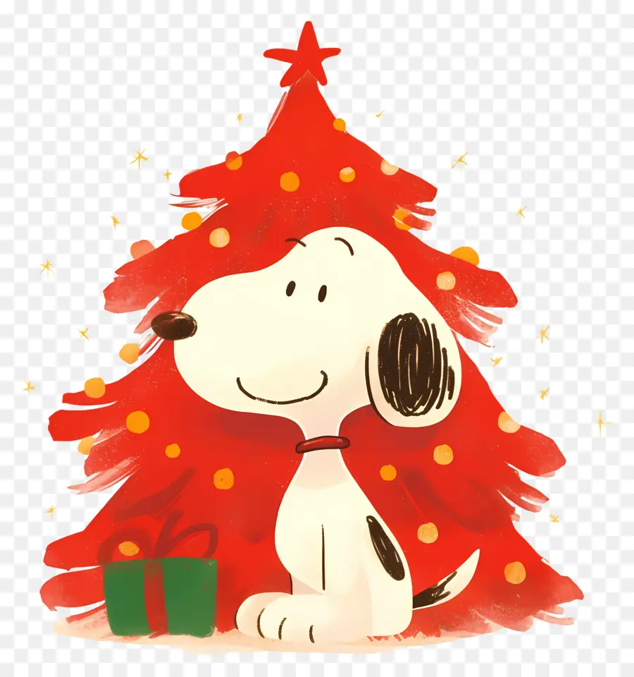 Snoopy，Chien De Dessin Animé Avec Arbre De Noël PNG