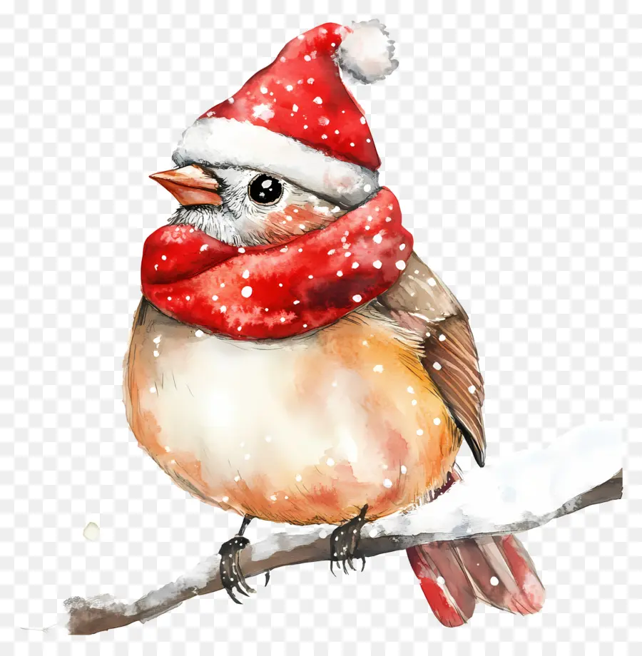 Aquarelle De Noël，Oiseau Du Père Noël PNG