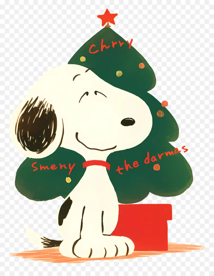 Snoopy，Chien De Dessin Animé Avec Arbre De Noël PNG