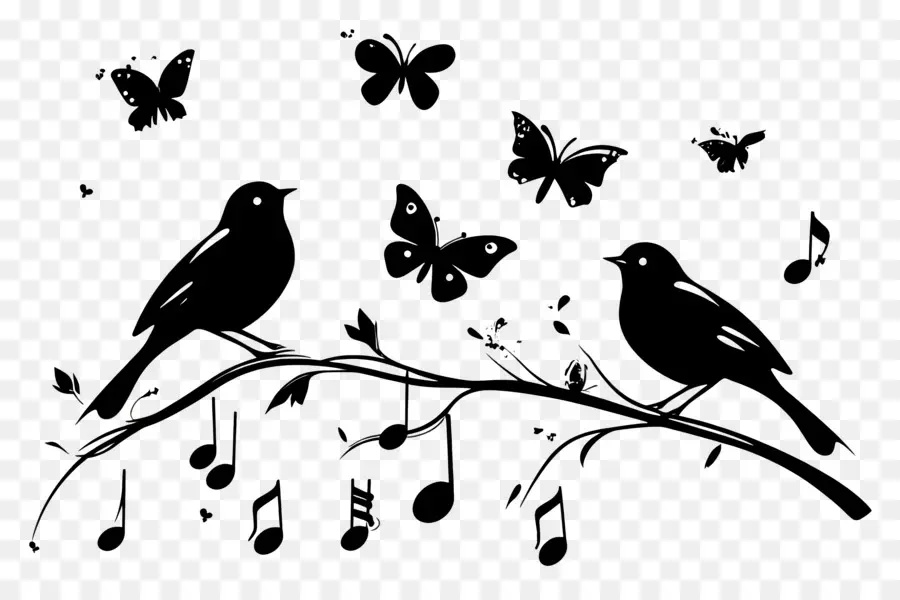 Musique，Oiseaux Et Papillons PNG