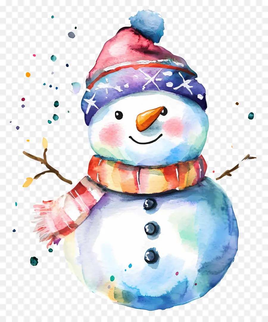 Aquarelle De Noël，Bonhomme De Neige PNG