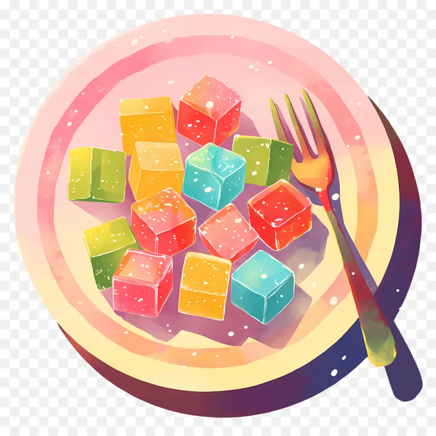 Délice Turc，Cubes De Bonbons Sur Assiette PNG