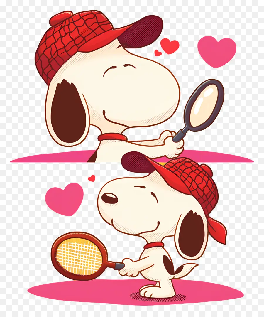 J'adore Snoopy，Chien De Dessin Animé Avec Raquette De Tennis PNG