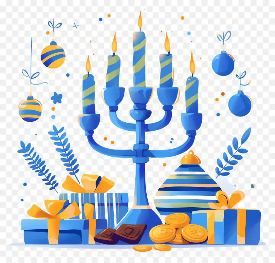 Hanoukka，Menorah Bleue PNG