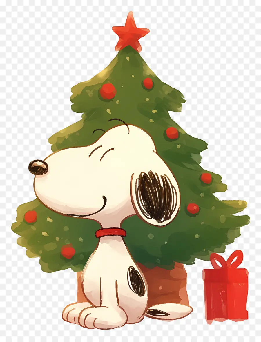 Snoopy，Chien De Dessin Animé Avec Arbre De Noël PNG