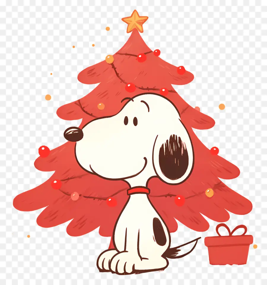 Snoopy，Chien De Dessin Animé Avec Arbre De Noël PNG