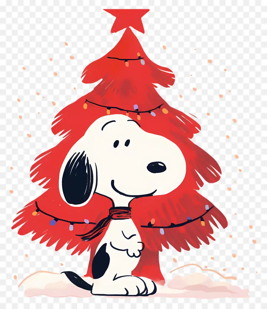 Snoopy，Chien De Dessin Animé Avec Arbre De Noël PNG