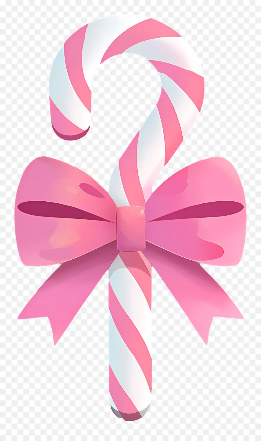 Canne En Bonbon De Noël，Canne En Bonbon Rose Avec Grand Noeud PNG