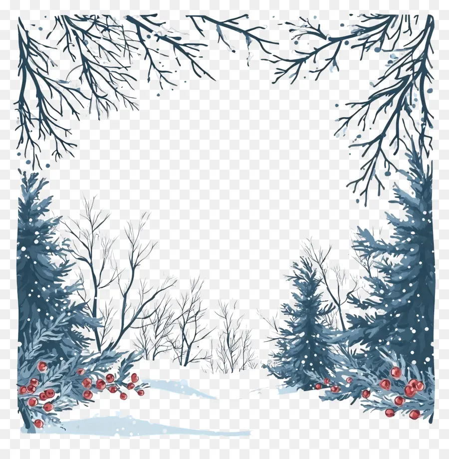 Cadre D'hiver，Paysage Enneigé PNG