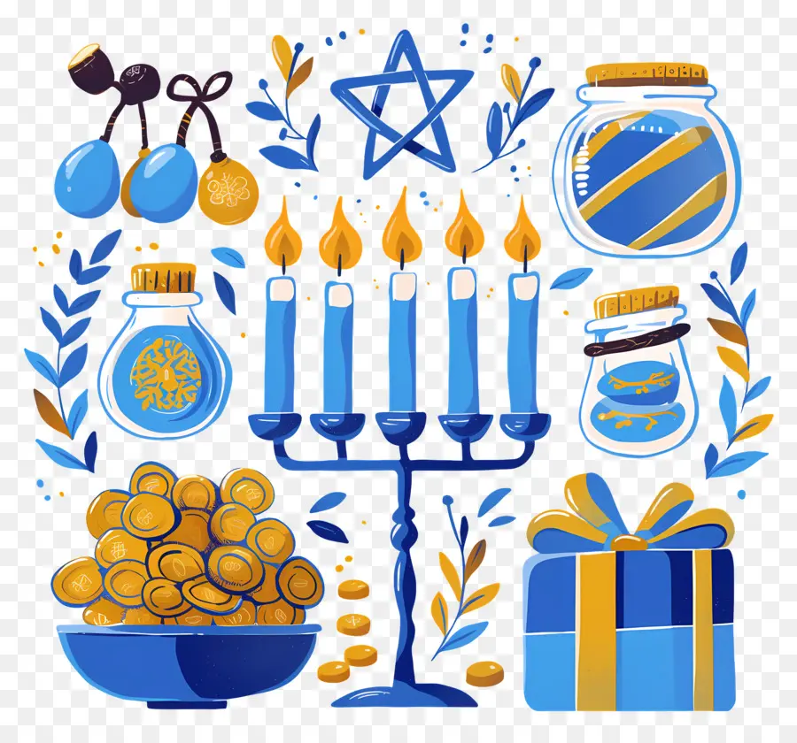 Hanoukka，Menorah Bleue PNG