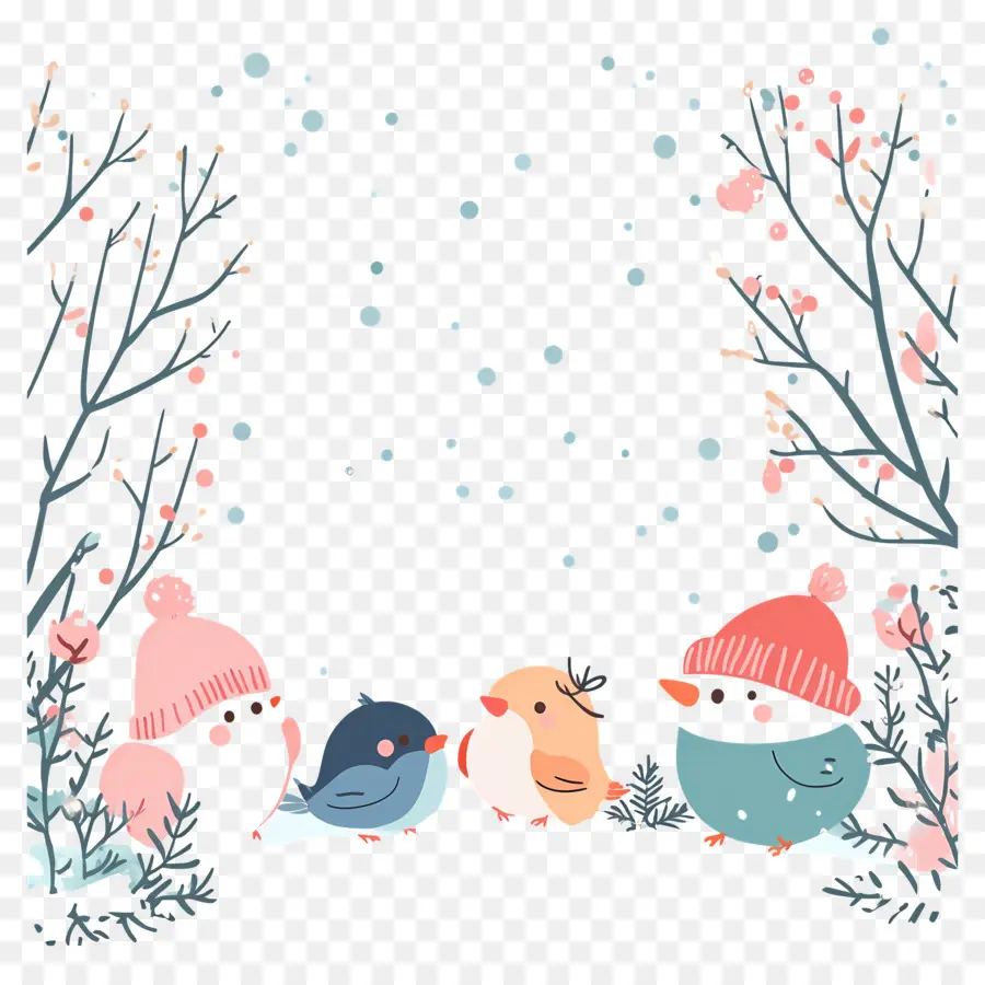 Frontière D'hiver，Oiseaux Et Branches PNG