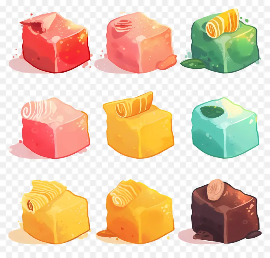 Délice Turc，Cubes De Gelée Assortis PNG