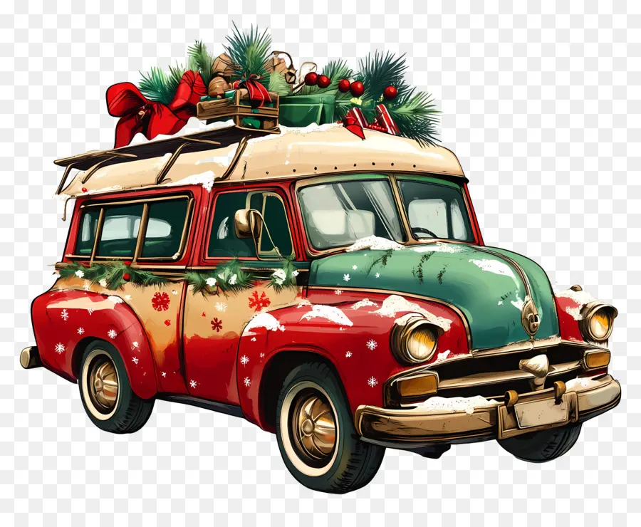 Voiture De Noël，Voiture De Noël Vintage PNG