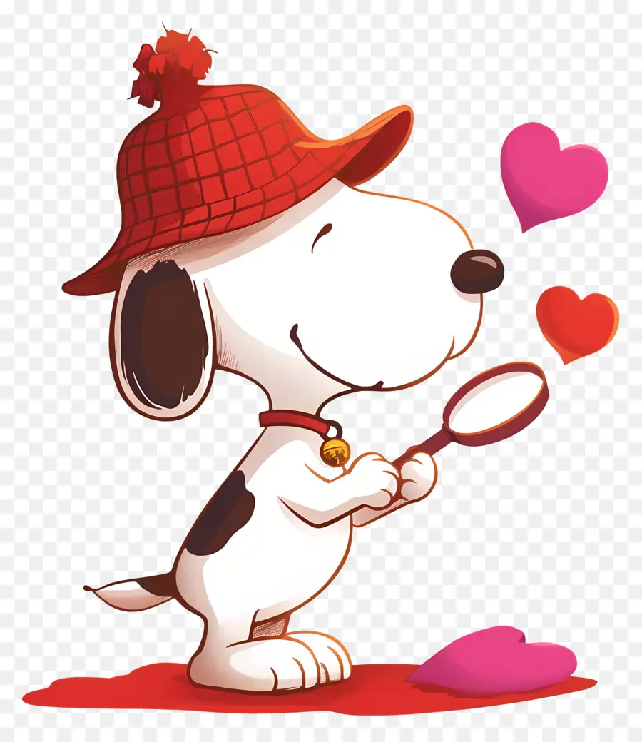 J'adore Snoopy，Chien Avec Loupe Et Coeurs PNG