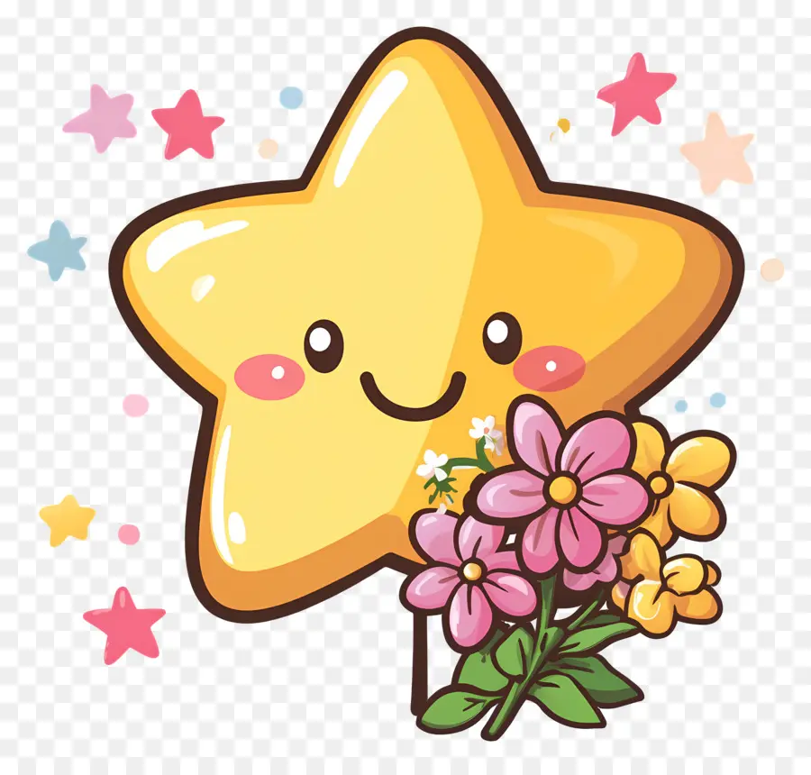 Étoile Animée，Étoile Avec Des Fleurs PNG