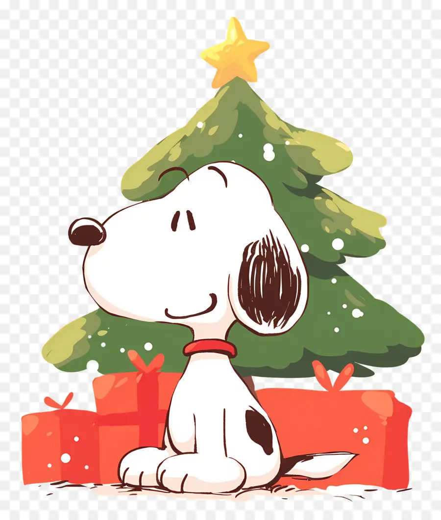 Snoopy，Chien De Dessin Animé Avec Arbre De Noël PNG