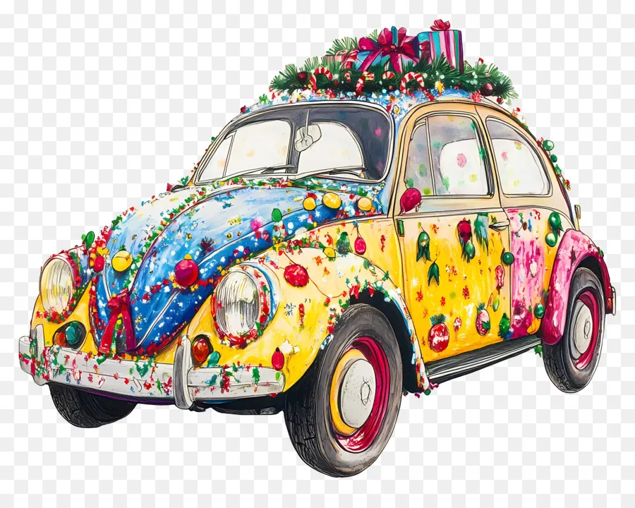 Voiture De Noël，Voiture Décorée PNG