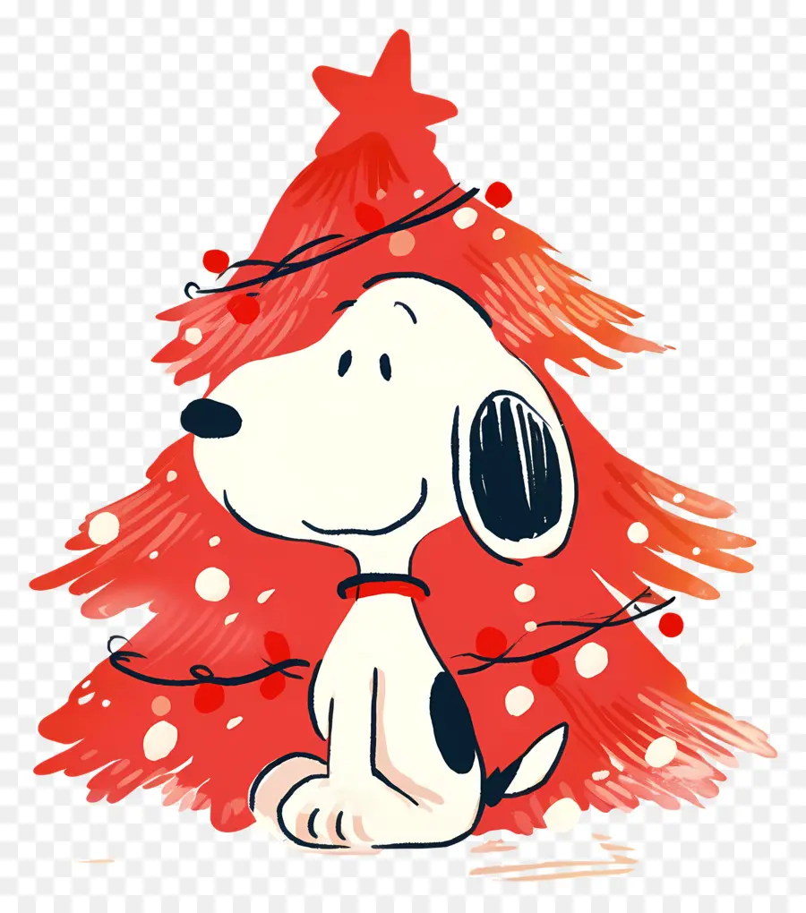 Snoopy，Chien De Dessin Animé Avec Arbre De Noël PNG