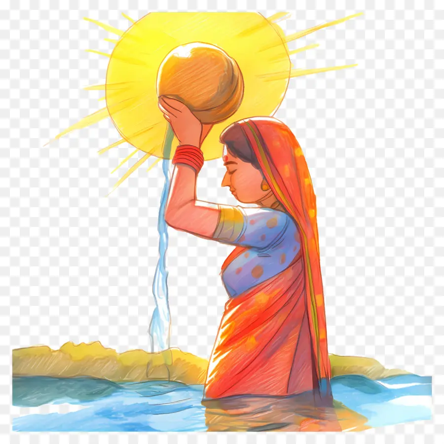 Chhath Puja，Femme Avec Pot PNG