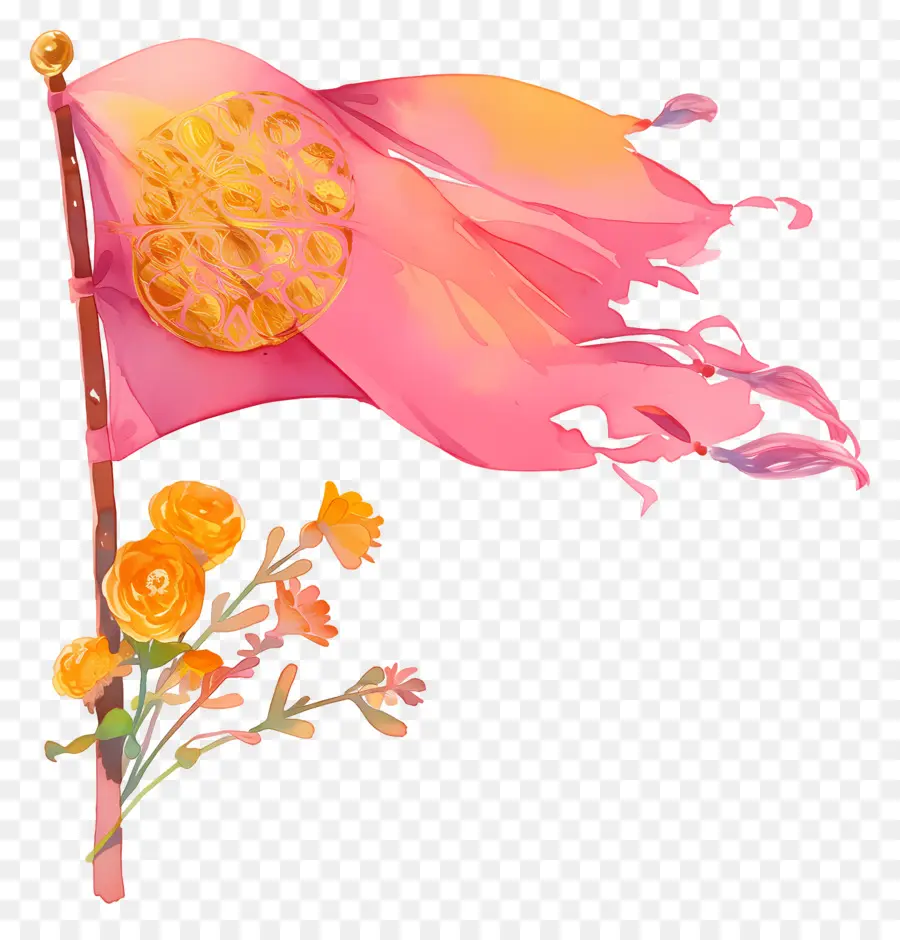 Drapeau Rose，Drapeau Avec Des Fleurs PNG