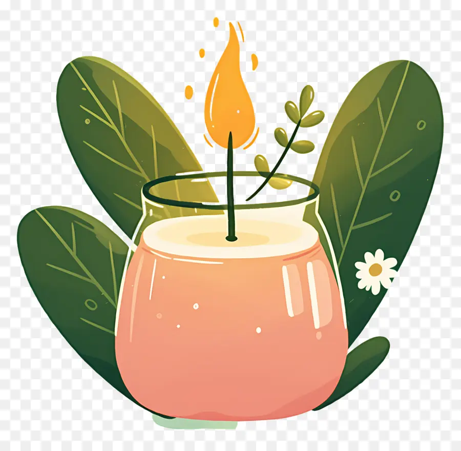 Bougie D'aromathérapie，Bougie En Verre Avec Des Feuilles PNG