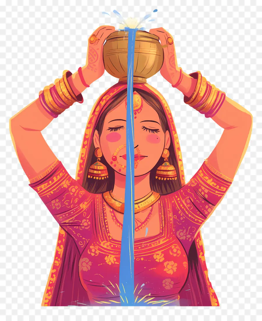 Chhath Puja，Femme Avec Pot D'eau PNG