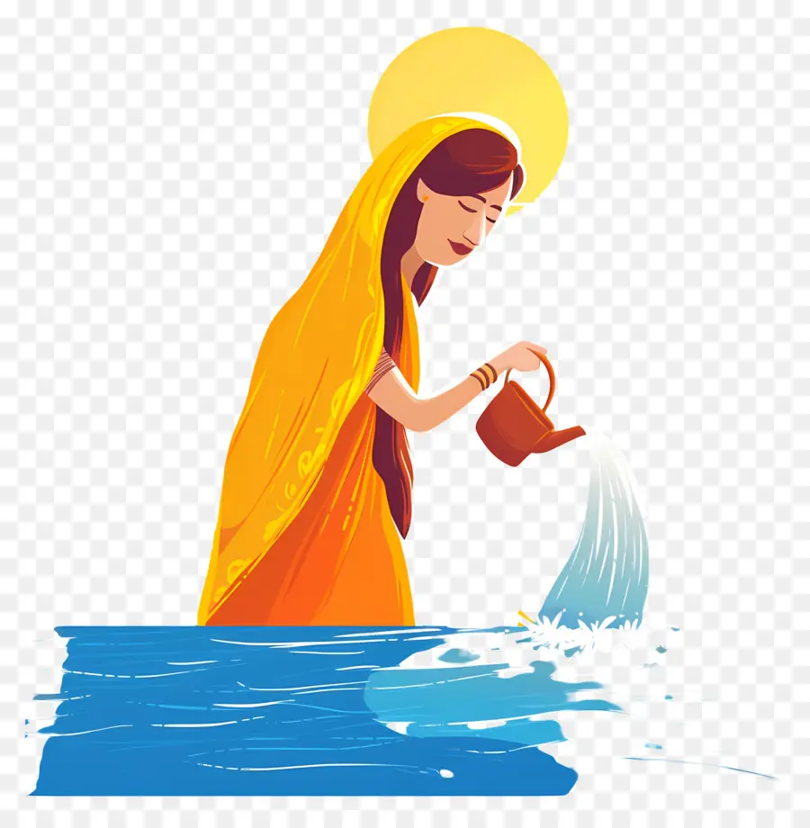 Chhath Puja，Femme Versant De L'eau PNG