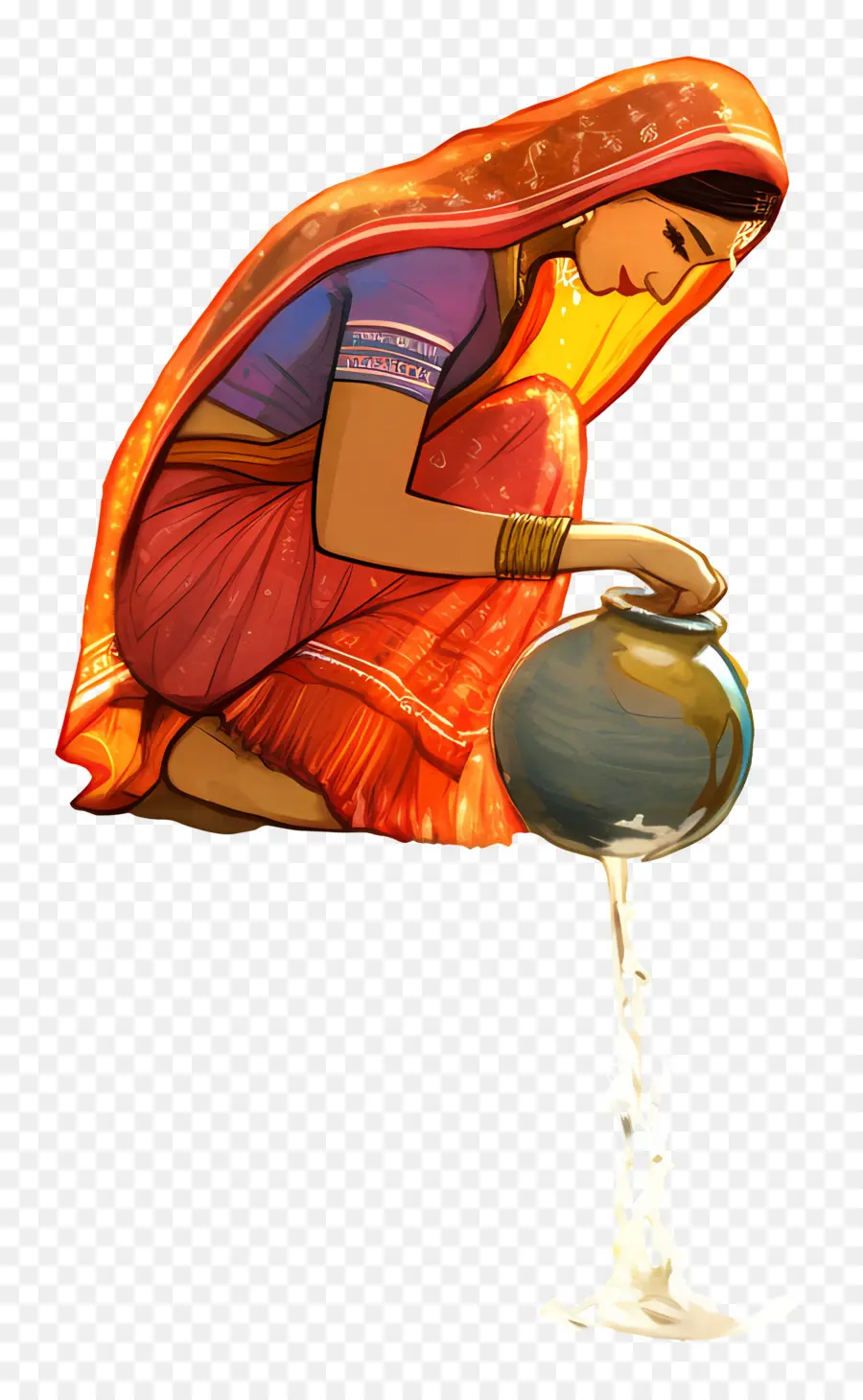 Chhath Puja，Femme Versant De L'eau PNG