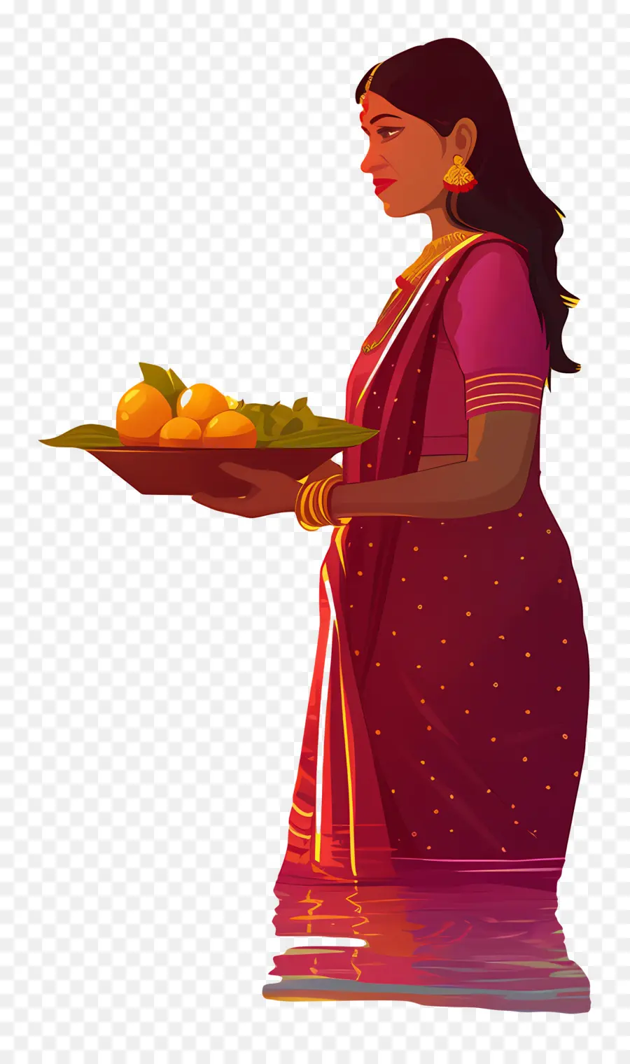 Chhath Puja，Femme Avec Plateau De Fruits PNG