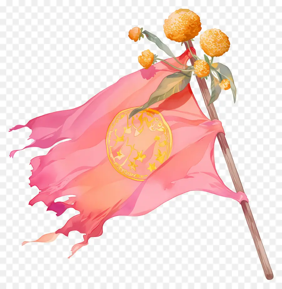 Drapeau Rose，Drapeau Rose Avec Boule Jaune PNG