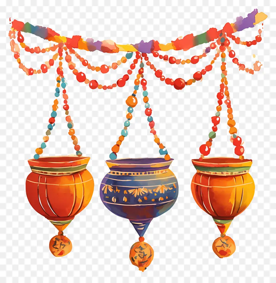 Dahi Handi，Pots Suspendus Colorés PNG