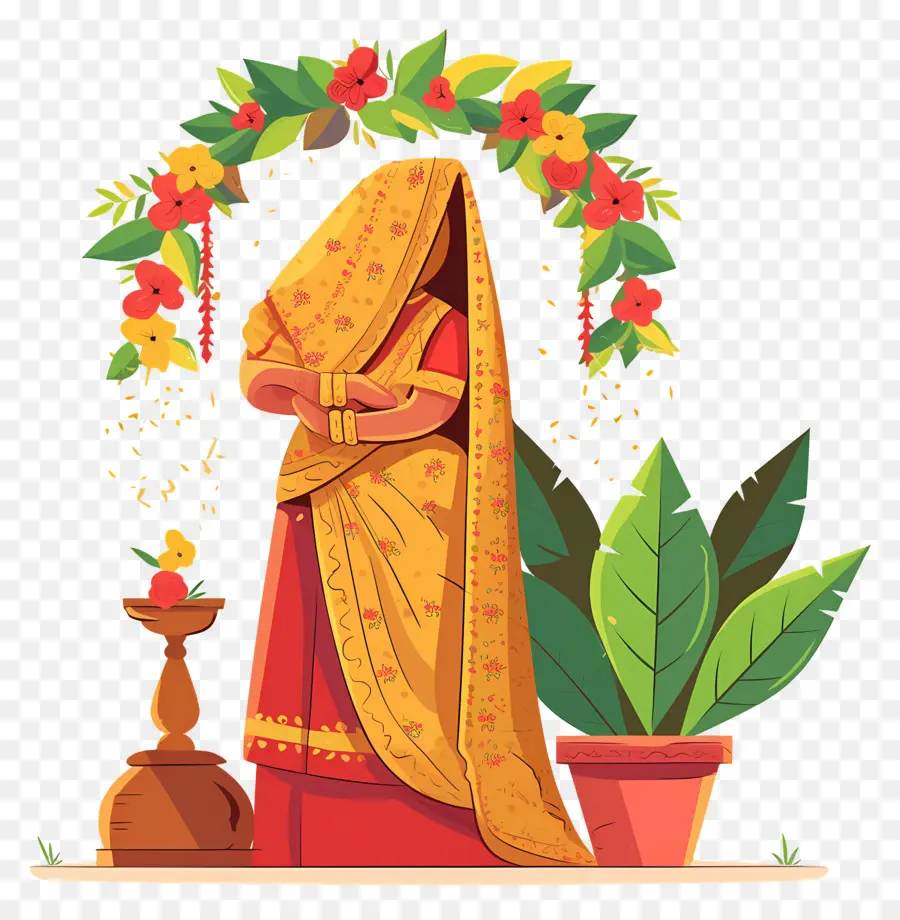 Femme Indienne，Femme Traditionnelle Avec Pot PNG