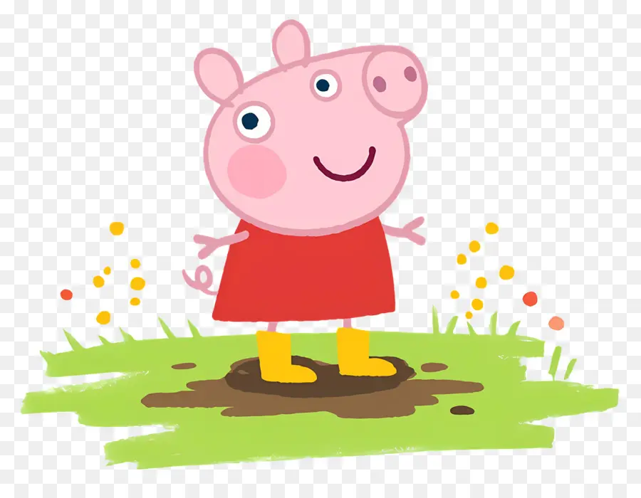 Peppa Cochon，Cochon De Dessin Animé En Robe Rouge PNG