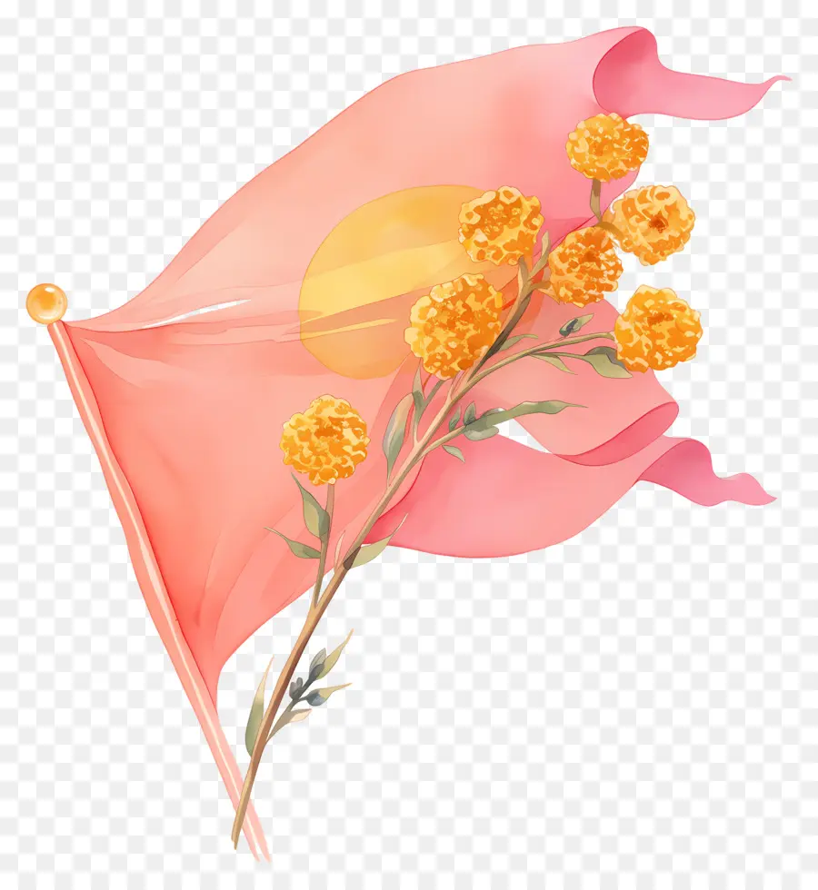 Drapeau Rose，Drapeau Décoratif Avec Des Fleurs PNG