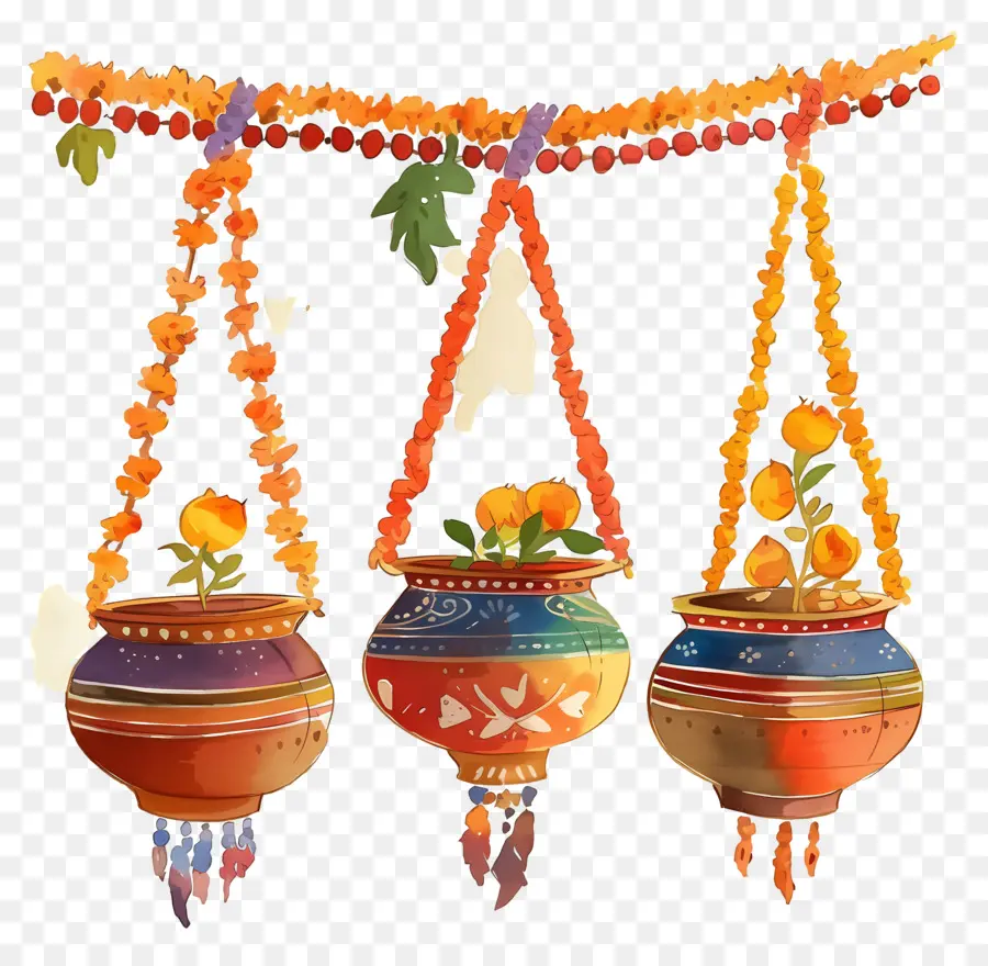 Dahi Handi，Pots Suspendus Colorés PNG