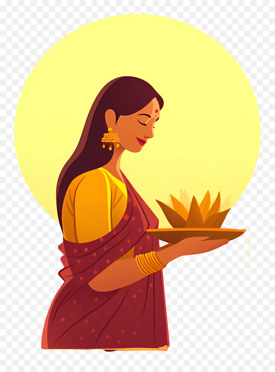 Chhath Puja，Femme Avec Offrande PNG