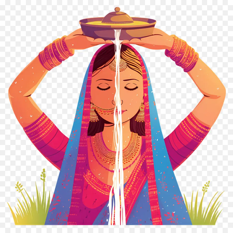 Chhath Puja，Femme Avec Un Récipient à Eau PNG