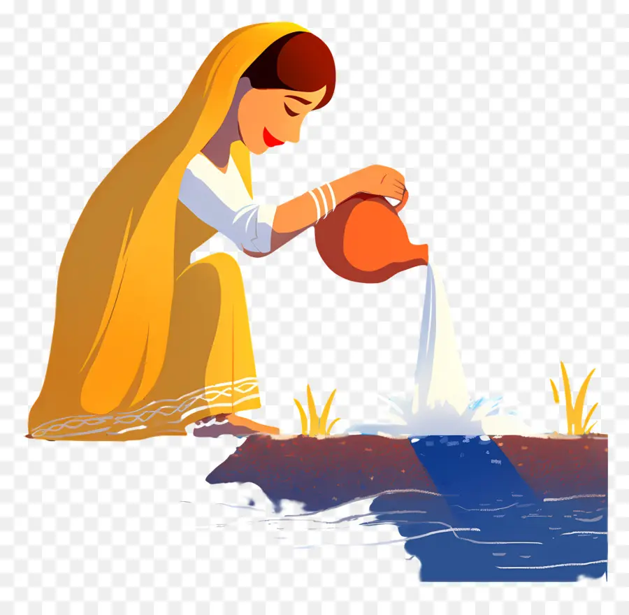 Chhath Puja，Femme Versant De L'eau PNG