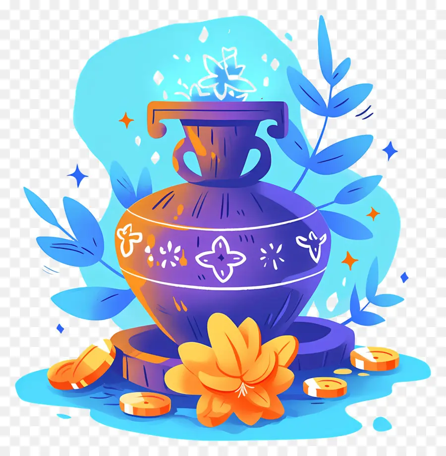 Akshaya Tritiya，Pot Décoratif Avec Des Fleurs PNG