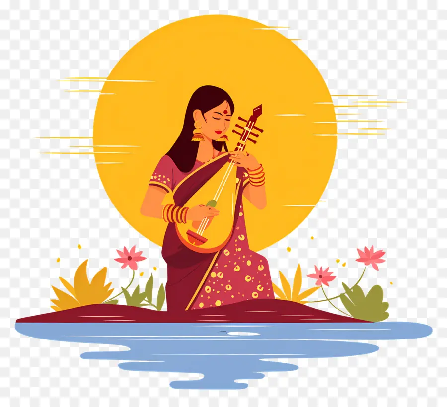 Chhath Puja，Femme Avec Instrument PNG