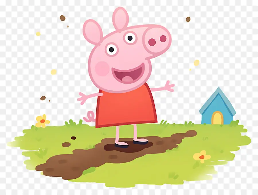 Cochon Peppa，Cochon De Dessin Animé En Robe Rouge PNG