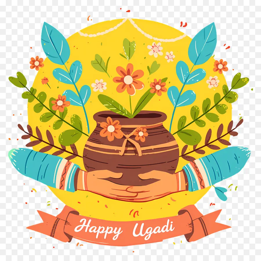 Joyeux Ougadi，Pot Décoratif Avec Des Fleurs PNG