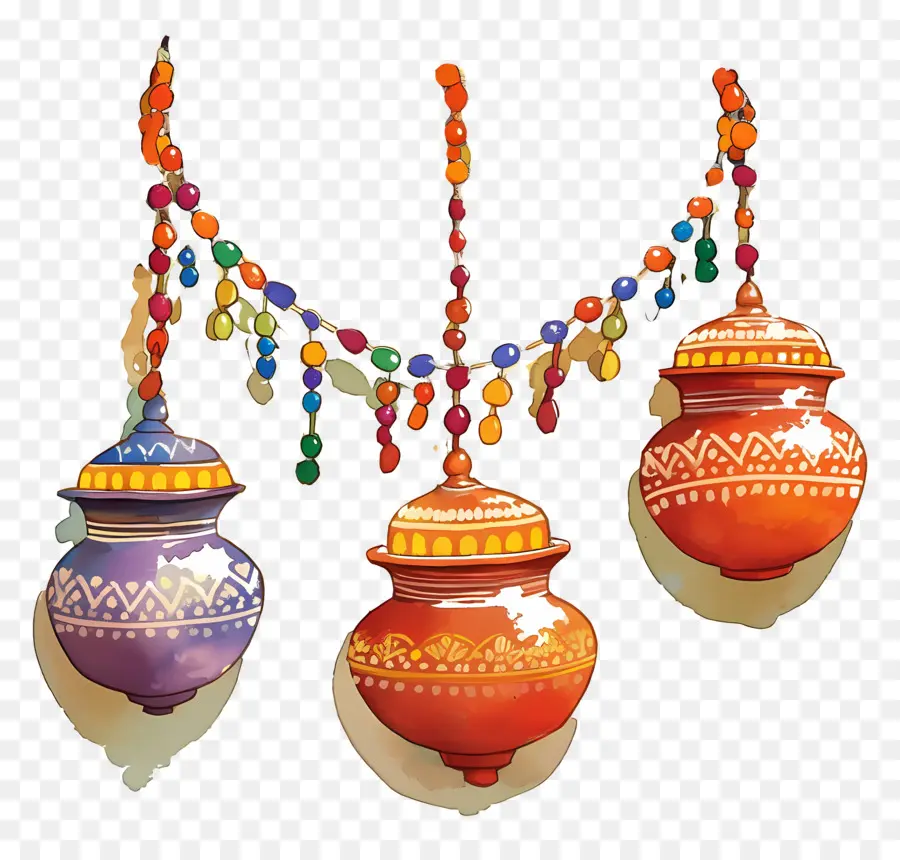 Dahi Handi，Pots Suspendus Colorés PNG