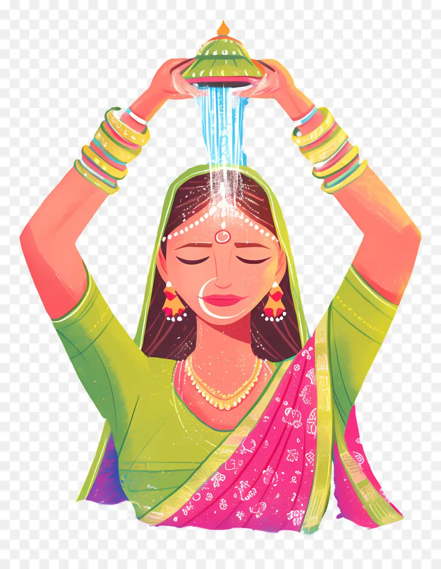 Chhath Puja，Femme Avec Pot D'eau PNG