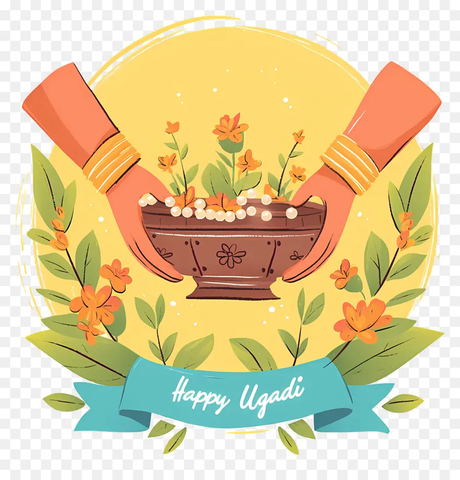 Joyeux Ougadi，Pot Décoratif Avec Des Fleurs PNG