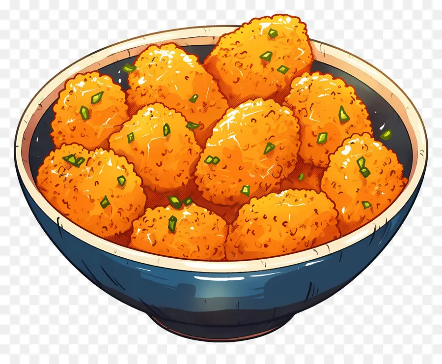 Boulettes De Poulet，Boulettes De Fromage Dans Un Bol Orange PNG