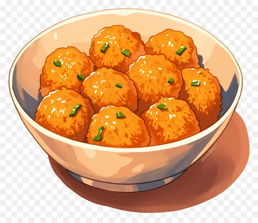 Boulettes De Poulet，Boulettes De Fromage Dans Un Bol Orange PNG