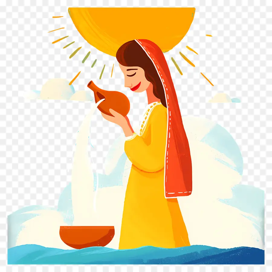 Chhath Puja，Femme Avec Cruche PNG