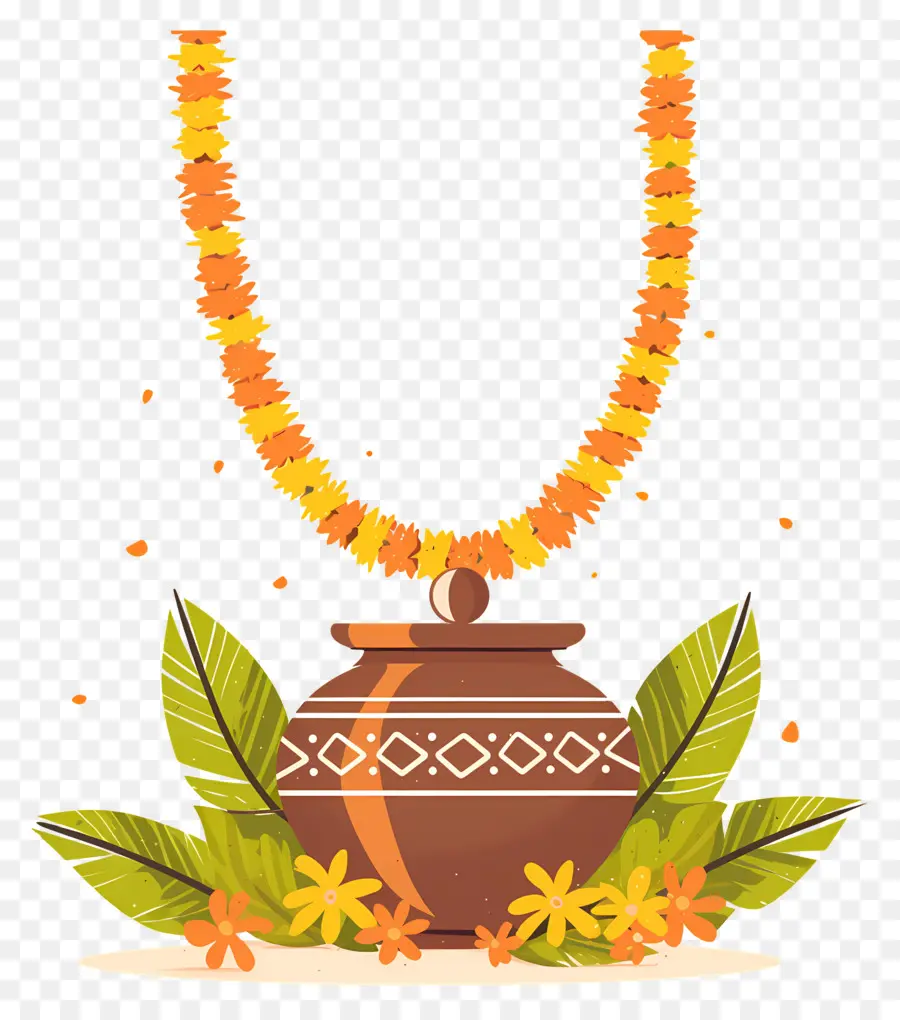 Joyeux Ougadi，Pot Décoratif Avec Guirlande PNG